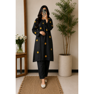 Black Pure Cotton Hand Embroidered 2-Piece Unstitched Suit