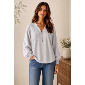 Light Grey Hand Embroidered Western Top