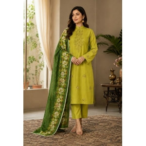 Elegant 3-Piece lawn Unstitched Suit with Hand Embroidery & Floral Dupatta.