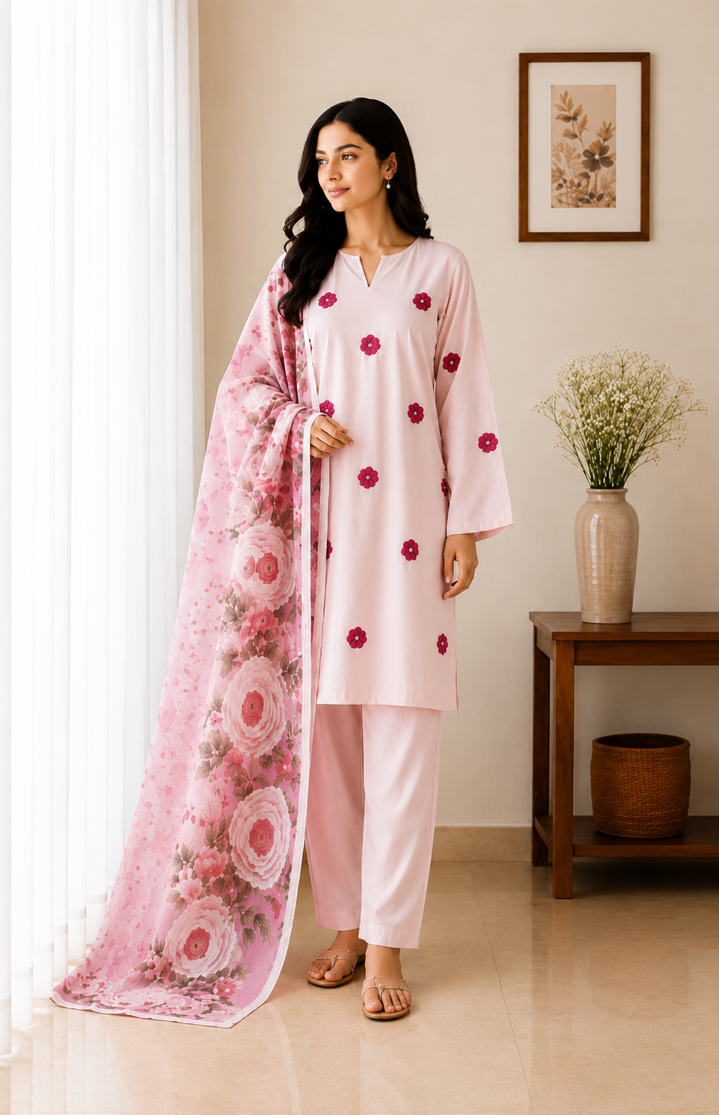 Royal Blossom 3-piece unstitched HAND EMBROIDERED suit.