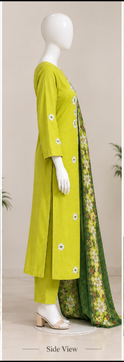 Elegant 3-Piece lawn Unstitched Suit with Hand Embroidery & Floral Dupatta. - Image 2