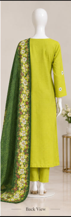 Elegant 3-Piece lawn Unstitched Suit with Hand Embroidery & Floral Dupatta. - Image 3