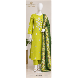 Elegant 3-Piece lawn Unstitched Suit with Hand Embroidery & Floral Dupatta.