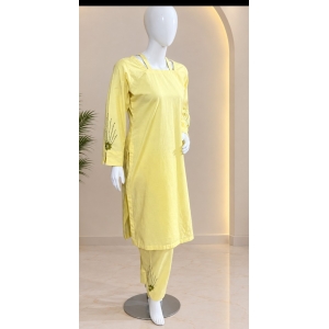 Cotton Stitched Hand-Embroidered Shalwar Kameez. (Medium Size).