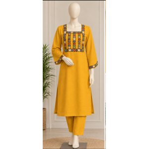 Mustard Yellow Lawn suit (HAND EMBROIDERED).
