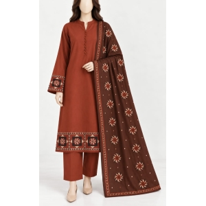 Poly lawn 3-piece suit in a rich rust-brown tone (PRINTED).