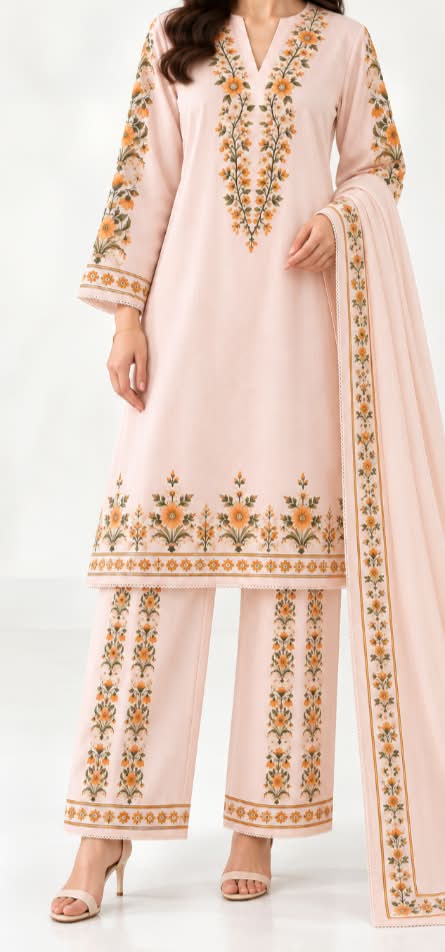 Unstitched Printed Poly Lawn 3 piece Suit.